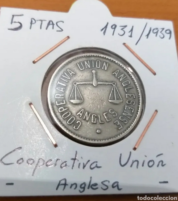 Monedas locales: 5 ptas, Cooperativa Uni&oacute;n Anglesense - Foto 1