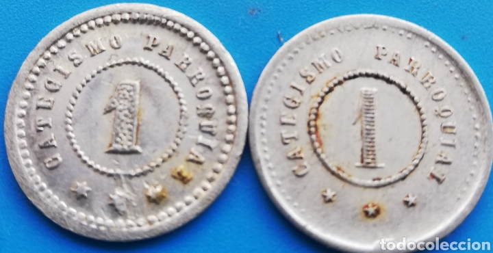 Monedas locales: Ficha Token de Catecismo Parroquial 1 c&eacute;ntimo, (2 variantes) - Foto 2