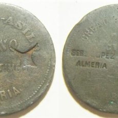 Monedas locales: FICHA.- TIENDA -ASILO- BONO 5.- CENTIMOS -ALMERIA, 1886- CREADA EN ENERO. Lote 292365853
