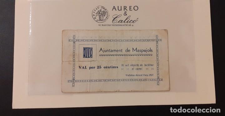 Monedas locales: Billete local de Maspujols - 25 c&eacute;ntimos (1937) - Foto 1