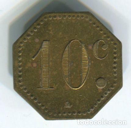Monedas locales: Ficha lat&oacute;n. A identificar. 10 c octogonal - Foto 2