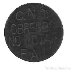 Monedas locales: C.N.T-OBREROS NO VOTAR-F.A.T- SOBRE MONEDA DE 10 CENTIMOS DE 1870. Lote 340420053