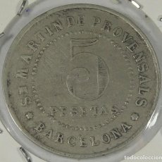 Monedas locales: MONEDA 1920, 5 PESETAS, COOPERATIVA PAZ Y JUSTICIA, BARRIO SANT MARTÍ BARCELONA. Lote 363778990