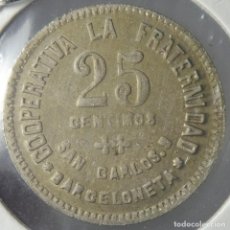 Monedas locales: FICHA MONEDA 25 CÉNTIMOS, COOPERATIVA LA FRATERNIDAD 1923, BARCELONETA, BARCELONA. Lote 363780465