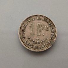 Monedas locales: MONEDA 1 PESETA FICHA COOPERATIVA LA FRATERNIDAD 1915 SAN CARLOS BARCELONETA RARA. Lote 364496851
