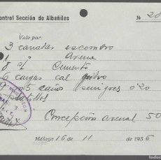 Monedas locales: MALAGA, C.N.T. A.I.T.-CONTROL DE ALBAÑILES.- VALE POR.......- 16 FEBRERO- II- 1936,-VER FOTOS. Lote 375125904