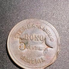 Monedas locales: FICHA. TIENDA - ASILO. ALMERIA. 1886. 5 CTMS. VER FOTOS