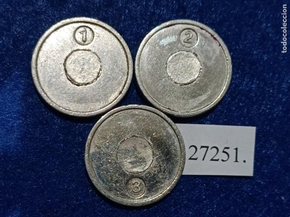 Lokalw&auml;hrung: ficha 37, lote 3 fichas n&uacute;meradas: 1, 2 y 3, token, Jeton