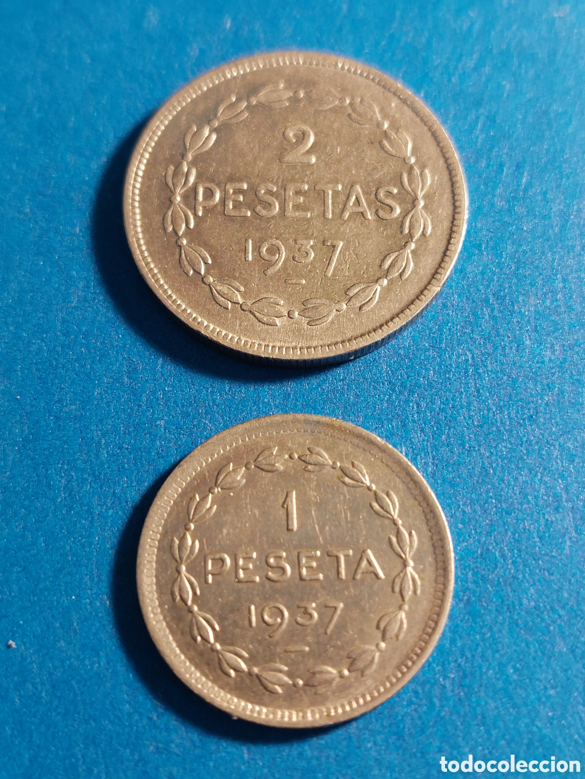 Monedas locales: Una y dos pesetas del gobierno de Euzcadi 1937 - Foto 1