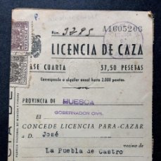 Monedas locales: LICENCIA DE CAZA + ASOCIACIÓN CAZADORES HUESCA / LA PUEBLA DE CASTRO - GRAUS 1954