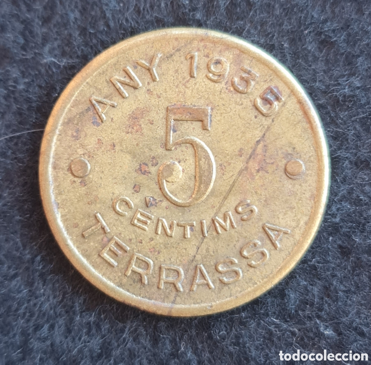 Monedas locales: Ficha dineraria de 5 c&eacute;ntims. Cooperativa Popular Els Amics. Terrassa 1935. Barcelona