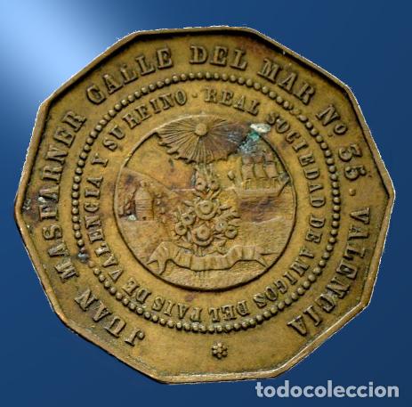 Monedas locales: Juan Masfarner guantero de c&aacute;mara Sociedad de Amigos del Pais Valencia y su reino siglo XIX off