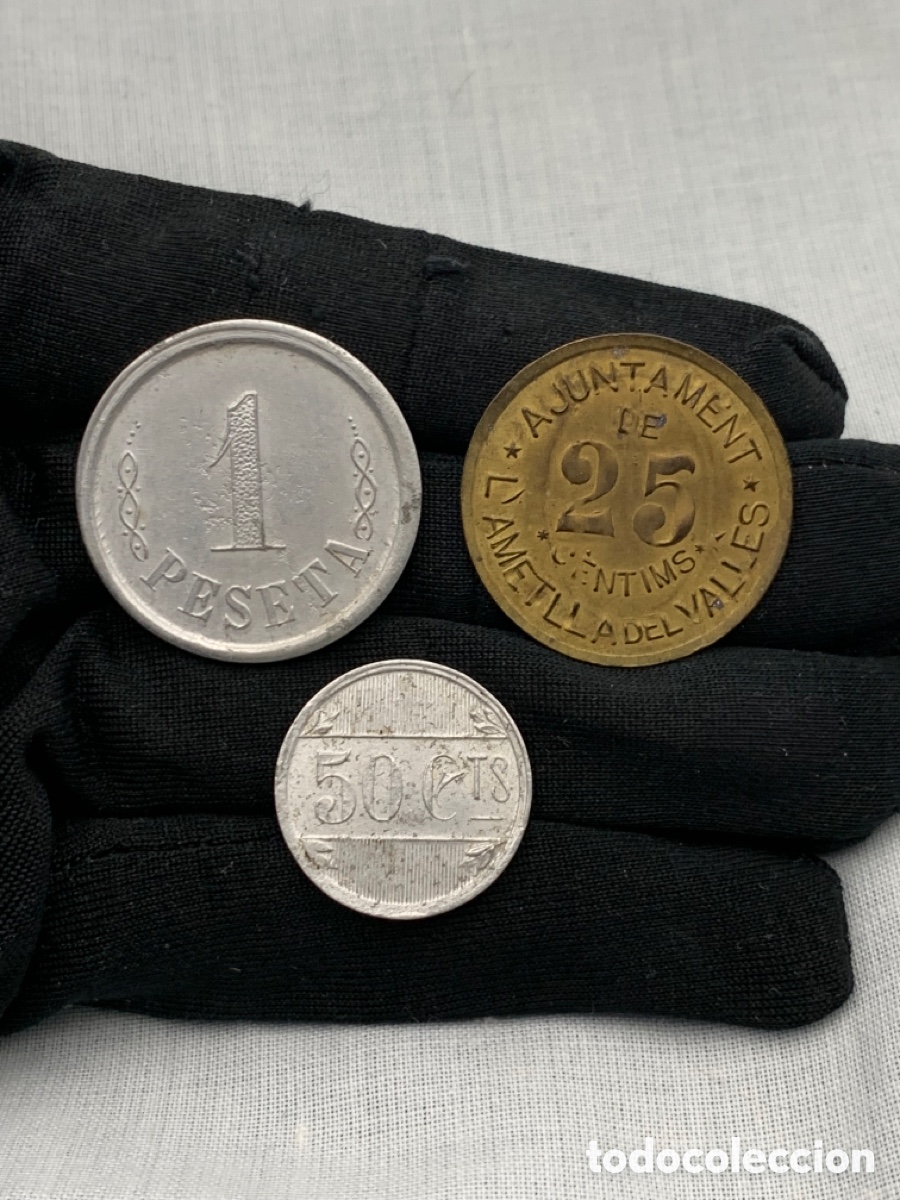 Monedas locales: MONEDAS L'AMETLLA DEL VALLES 1 PESETA 50 CENTIMOS 25 CENTIMOS