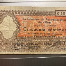 Monete locali: VILLENA. 50 CÉNTIMOS . GUERRA CIVIL. 1937