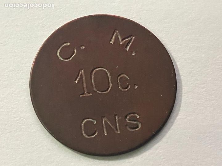Monete locali: Ficha Cooperativa El Masnou Guerra Civil CNS Centro Nacional Sindicalista - 10 c&eacute;ntimos
