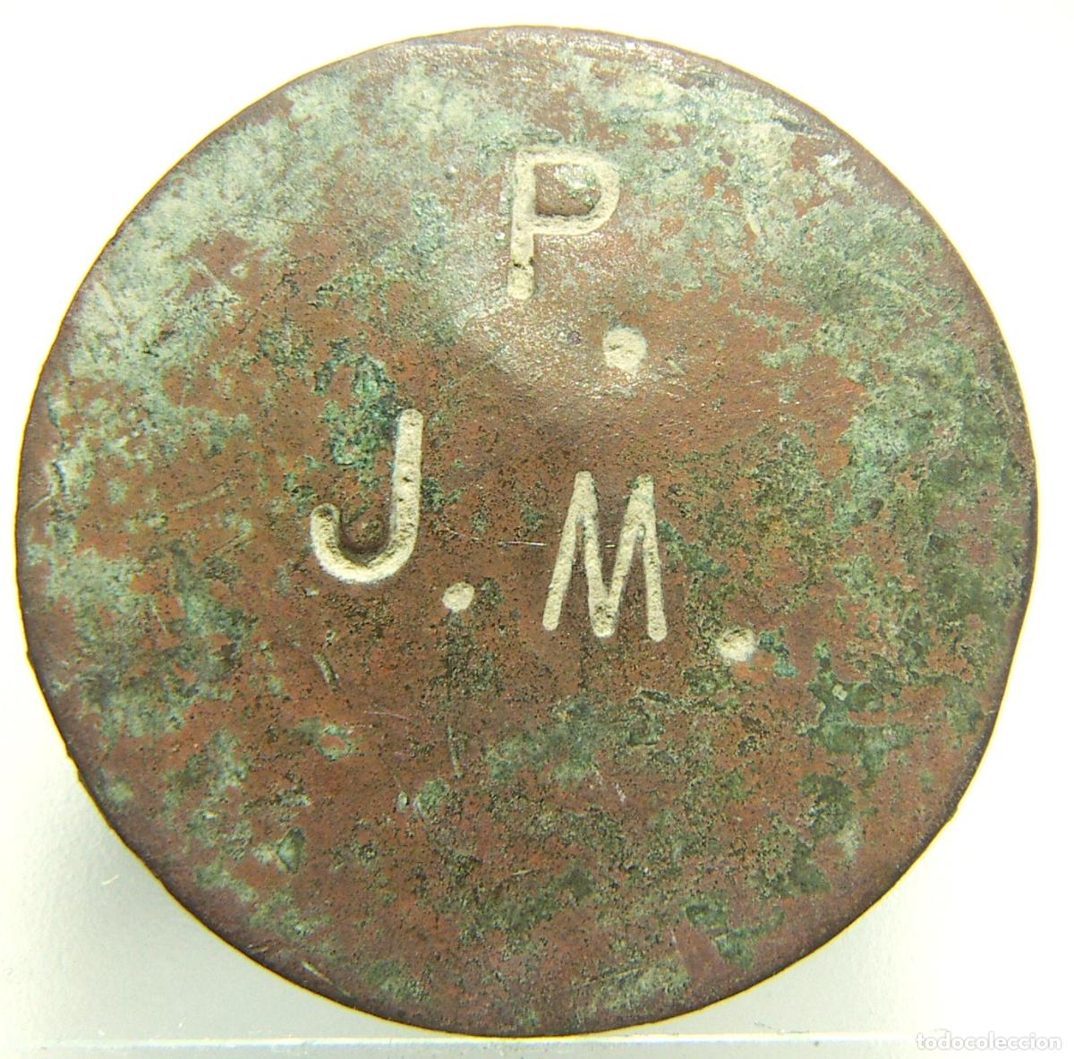 Monedas locales: FICHA CON LETRAS P.J.M. 3,8 cm - Foto 1