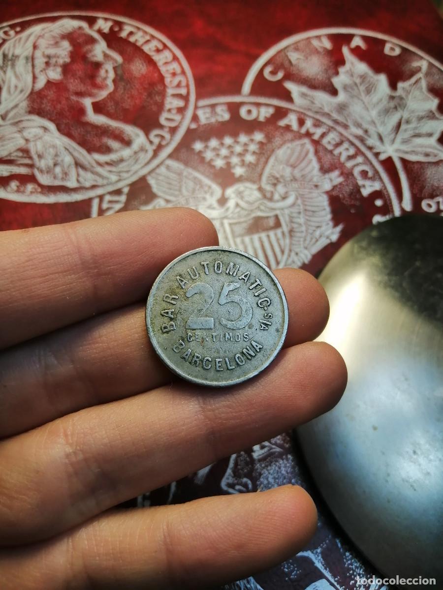 Monedas locales: Barcelona. Rambla Canaletas. Bar Autom&agrave;tic. 25 c&eacute;ntimos - Foto 1