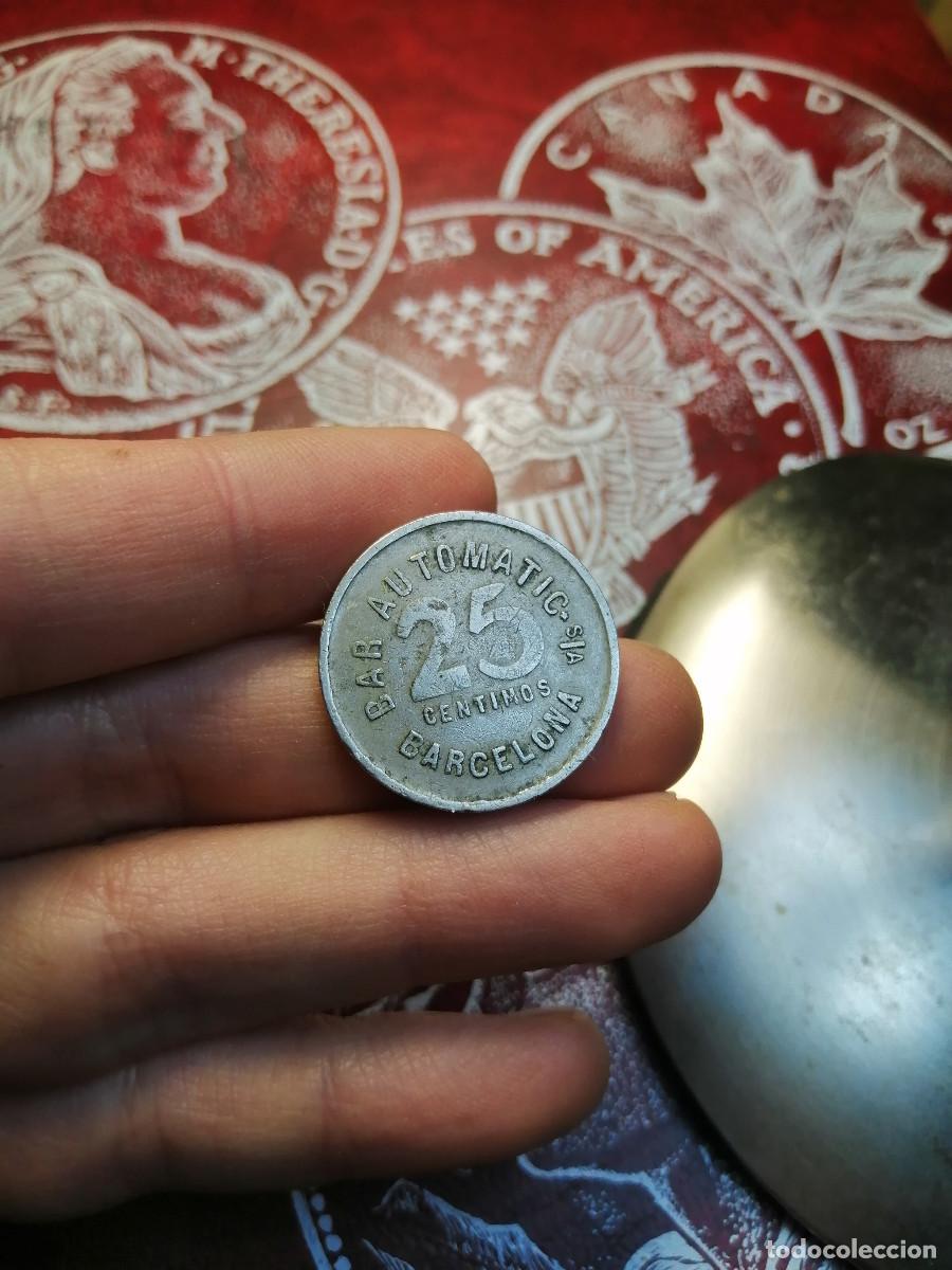 Monedas locales: Barcelona. Rambla Canaletas. Bar Autom&agrave;tic. 25 c&eacute;ntimos - Foto 2
