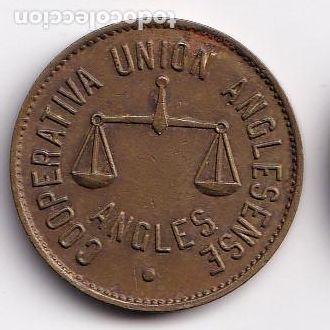 Monedas locales: FICHA DE 5 PESETAS DE LA COOPERATIVA UNION ANGLESENSE DE ANGLES (MONEDA) - Foto 2