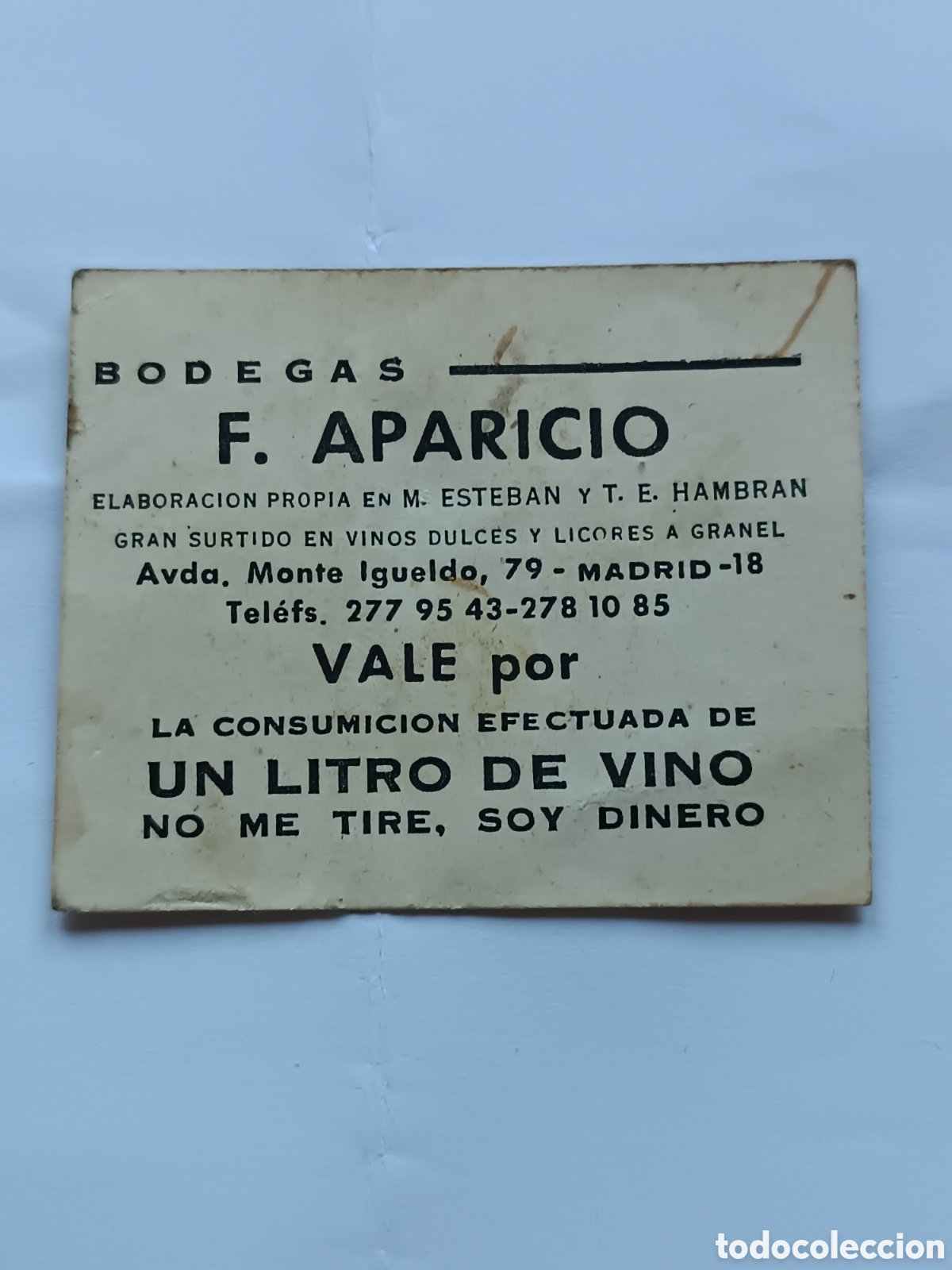 Monedas locales: VALE BODEGAS APARICIO MADRID - Foto 1