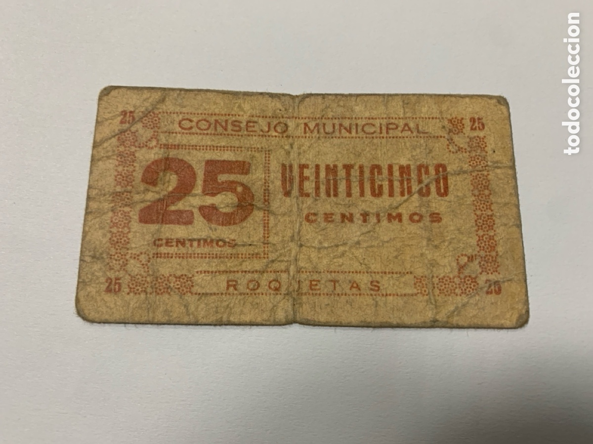 Monedas locales: Cart&oacute;n 25 c&eacute;ntimos Roquetas - Foto 1