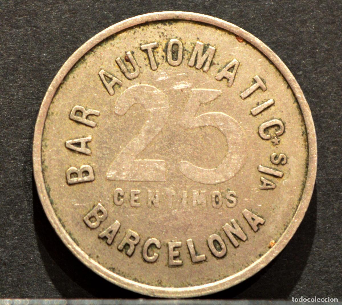 Monedas locales: 25 CENTIMOS MONEDA FICHA BAR AUTOMATIC DE BARCELONA - Foto 2