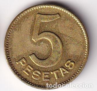 Monedas locales: FICHA DE 5 PESETAS DE LA COOPERATIVA UNION ANGLESENSE DE ANGLES (MONEDA) - Foto 2