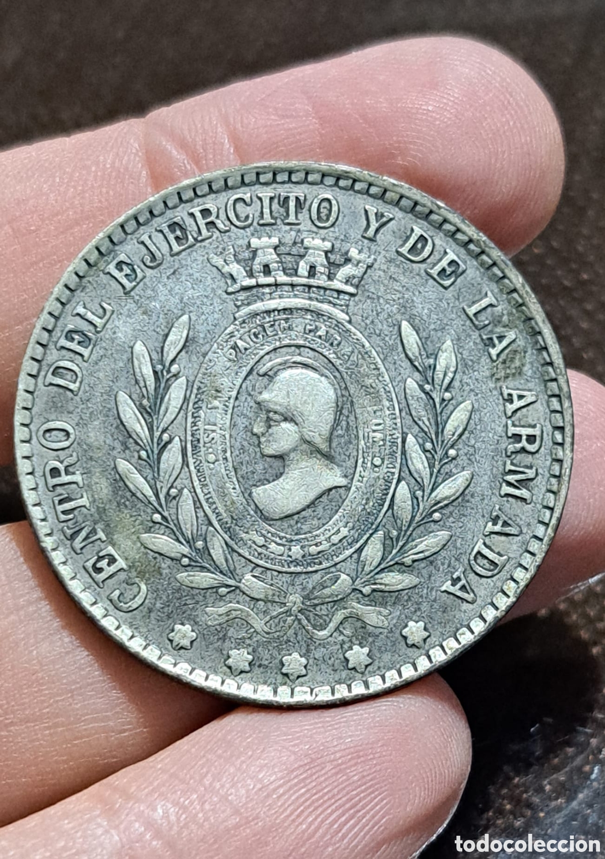 Monedas locales: 5 pesetas del centro del ej&eacute;rcito y la armada con corona republicana - Foto 1