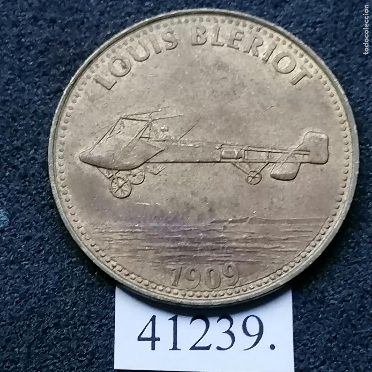 Monedas locales: ficha Shell, Louis Bleriot 1909, token, jet&oacute;n. - Foto 1