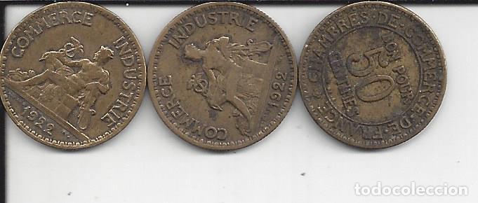 Local Coins: 3 FICHAS COMMERCE INDUSTRIE.FRANCIA A&Ntilde;OS 1922 Y 1923