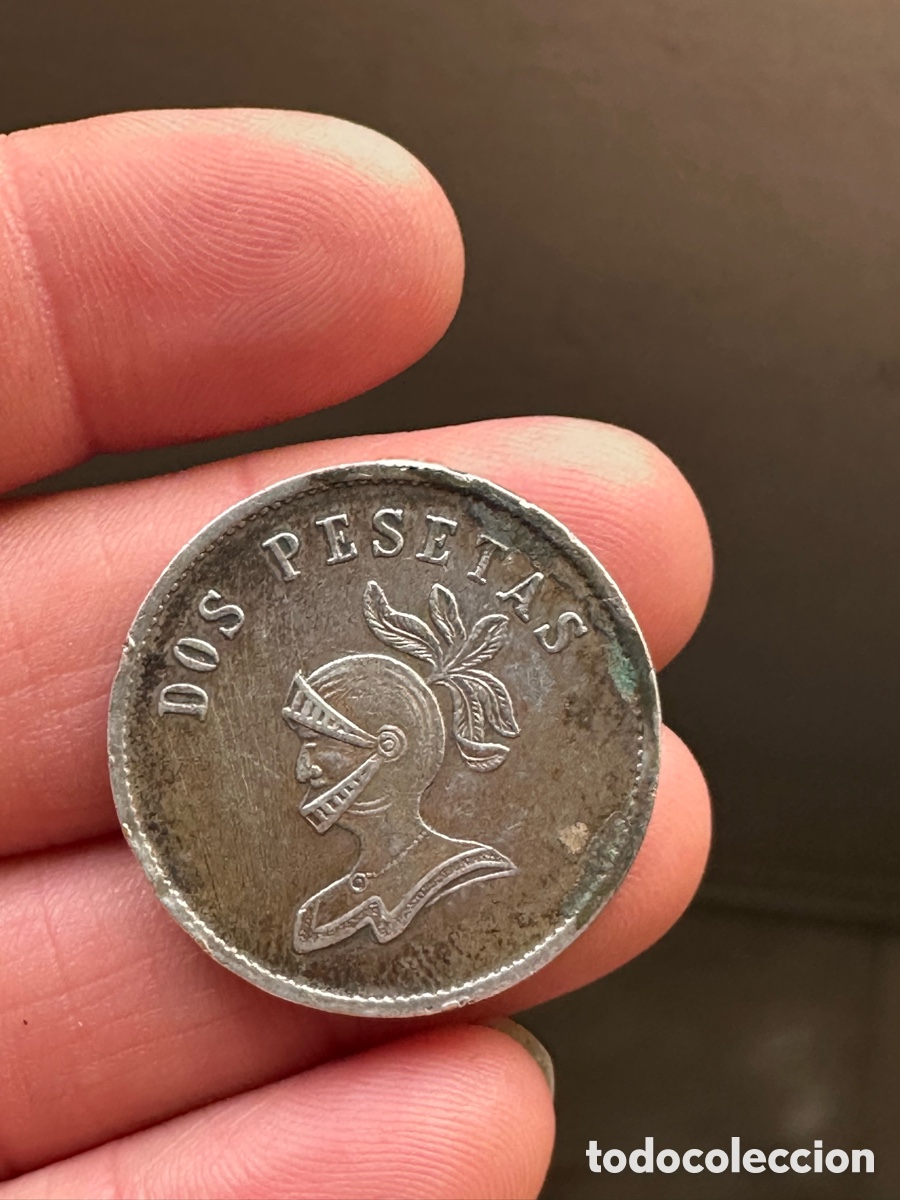 Monedas locales: Rara ficha de 2 pesetas circulo del ej&eacute;rcito y la armada, plata - Foto 1