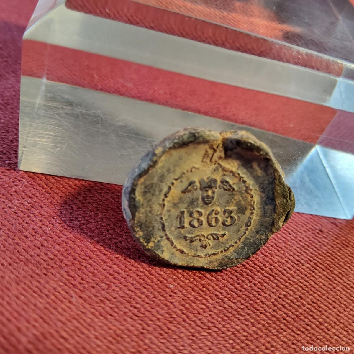 Monedas locales: PRECINTO MARCHAMO DE PLOMO, BARCELONA 1863 - Foto 4