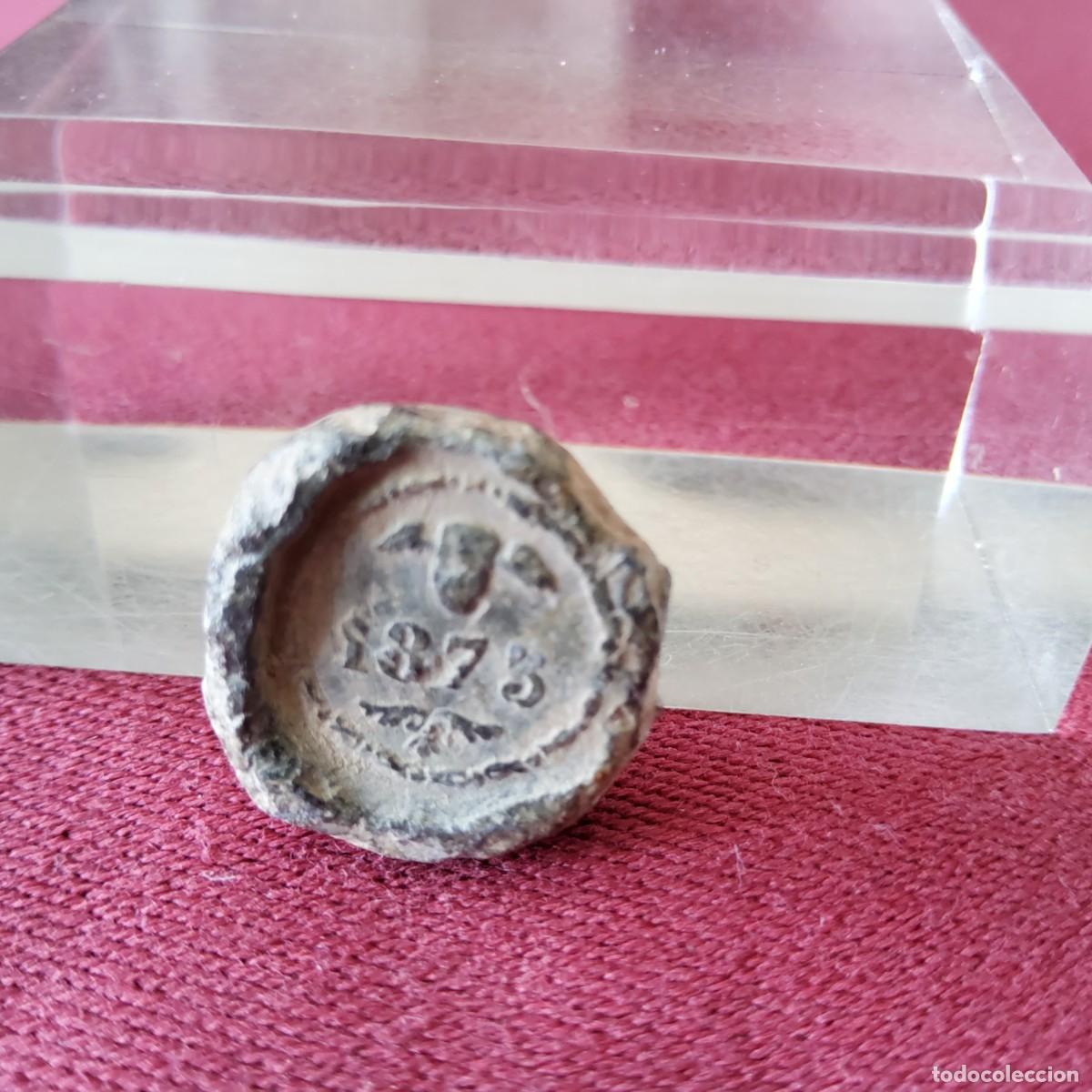 Monedas locales: PRECINTO MARCHAMO DE PLOMO, BARCELONA 1875 - Foto 4