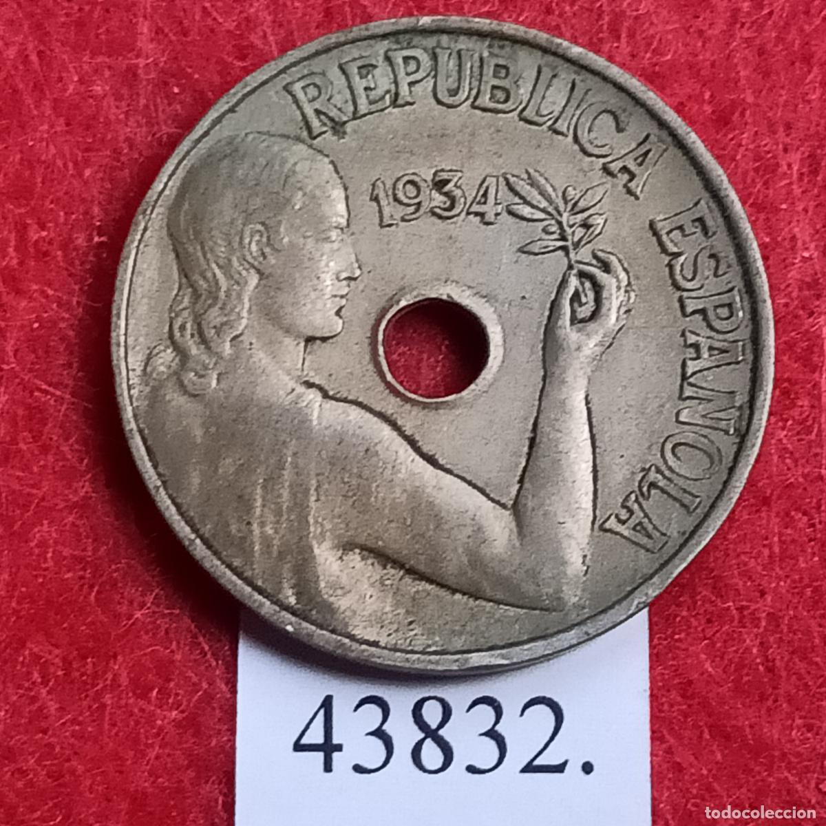 Monedas locales: Espa&ntilde;a 25 centimos 1934, 2&ordf; Rep&uacute;blica - Foto 1