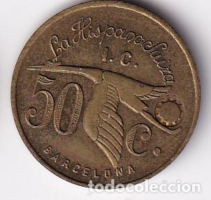 Monedas locales: FICHA DE 50 CENTIMOS DE LA HISPANO SUIZA DE BARCELONA (MONEDA) - Foto 1