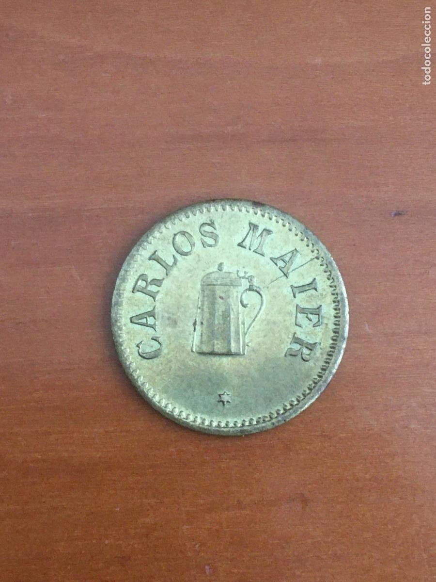 Moedas locais: CERVEZA CARLOS MAIER CADIZ MONEDA 10 PESETAS FICHA DINERARIA ORIGINAL ANTIGUA A&Ntilde;OS 20