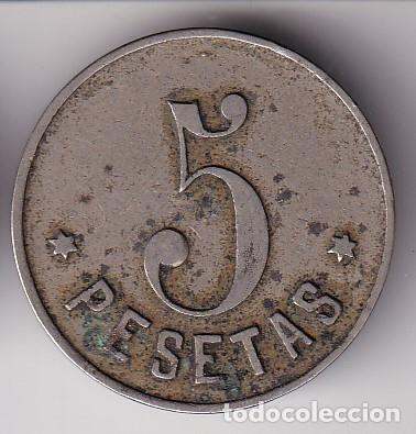 Monedas locales: FICHA DE 5 PESETAS DE LA PROTECTORA DE CASSA DE LA SELVA (MONEDA) - Foto 2