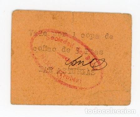 Monedas locales: TRUBIA. OVIEDO. ASTURIAS. ANTIGUO VALE POR UNA COPA DE CO&Ntilde;AC DE 3 PESETAS. BAR ASTURIAS. SOCIEDAD