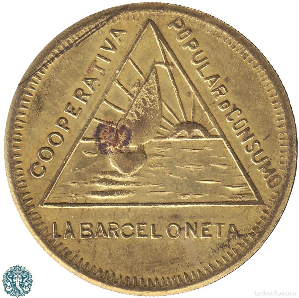 Monedas locales: BARCELONA 10 C&eacute;ntimos 1920 Ficha Cooperativa Popular de Consumo La Barceloneta AL#1411