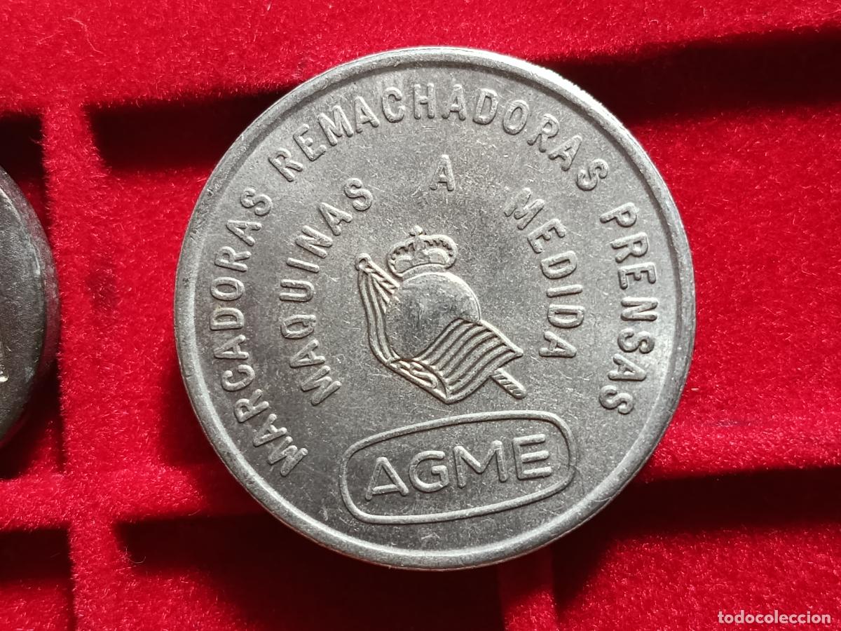 Monedas locales: Ficha publicitaria AGME Eibar, M&aacute;quinas especiales, Remachadoras, Marcadoras. 15a Bienal Bilbao 1988