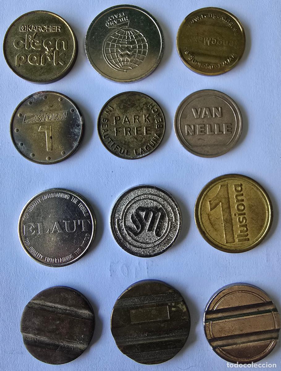 Monedas locales: 12 gettone .fichas token diferentes paises y usos