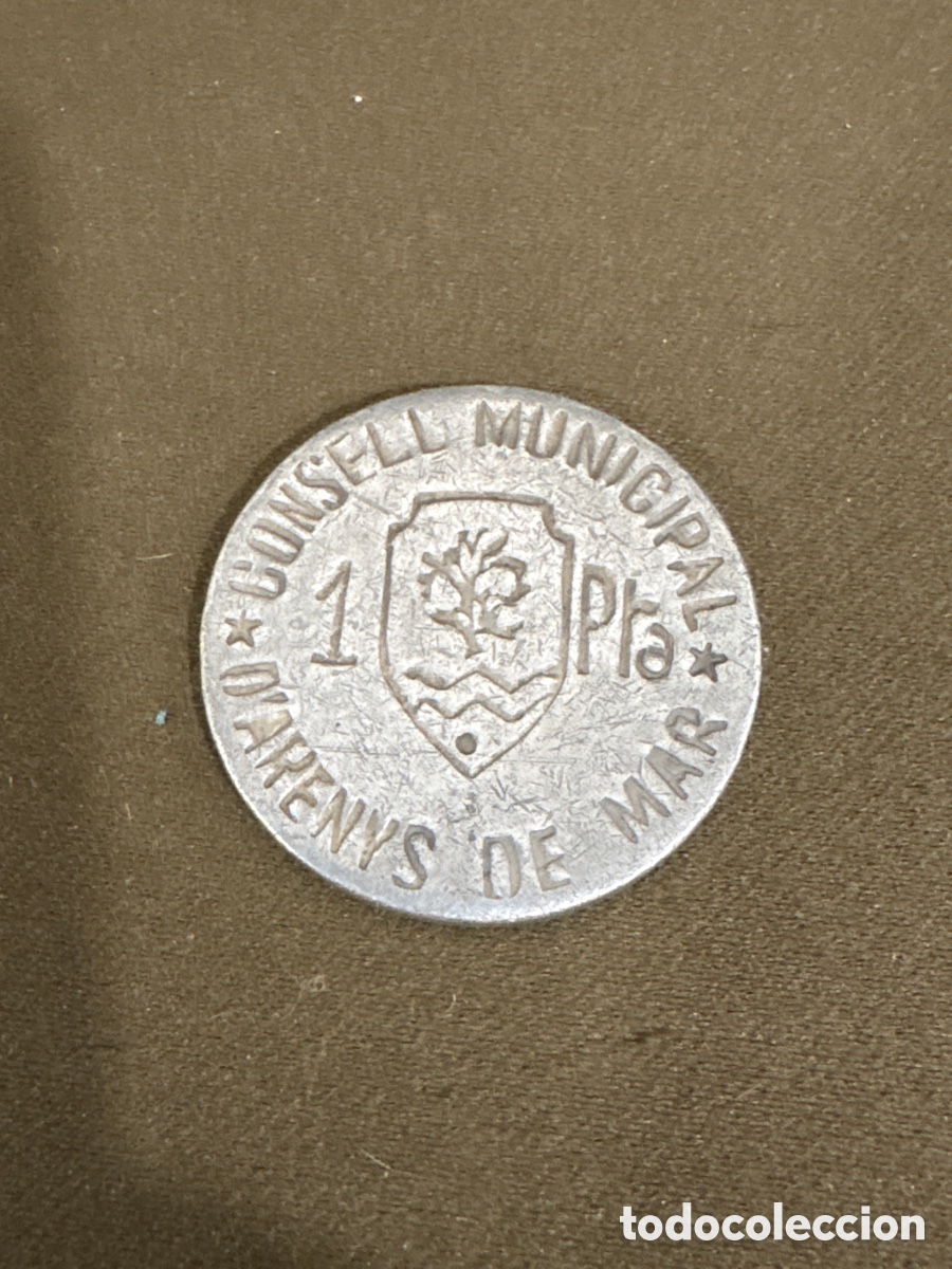 Monedas locales: Antigua moneda guerra civil 1 PESETA,D&rsquo;ARENYS DE MAR,CONSELL MUNICIPAL*ver fotos*aluminio