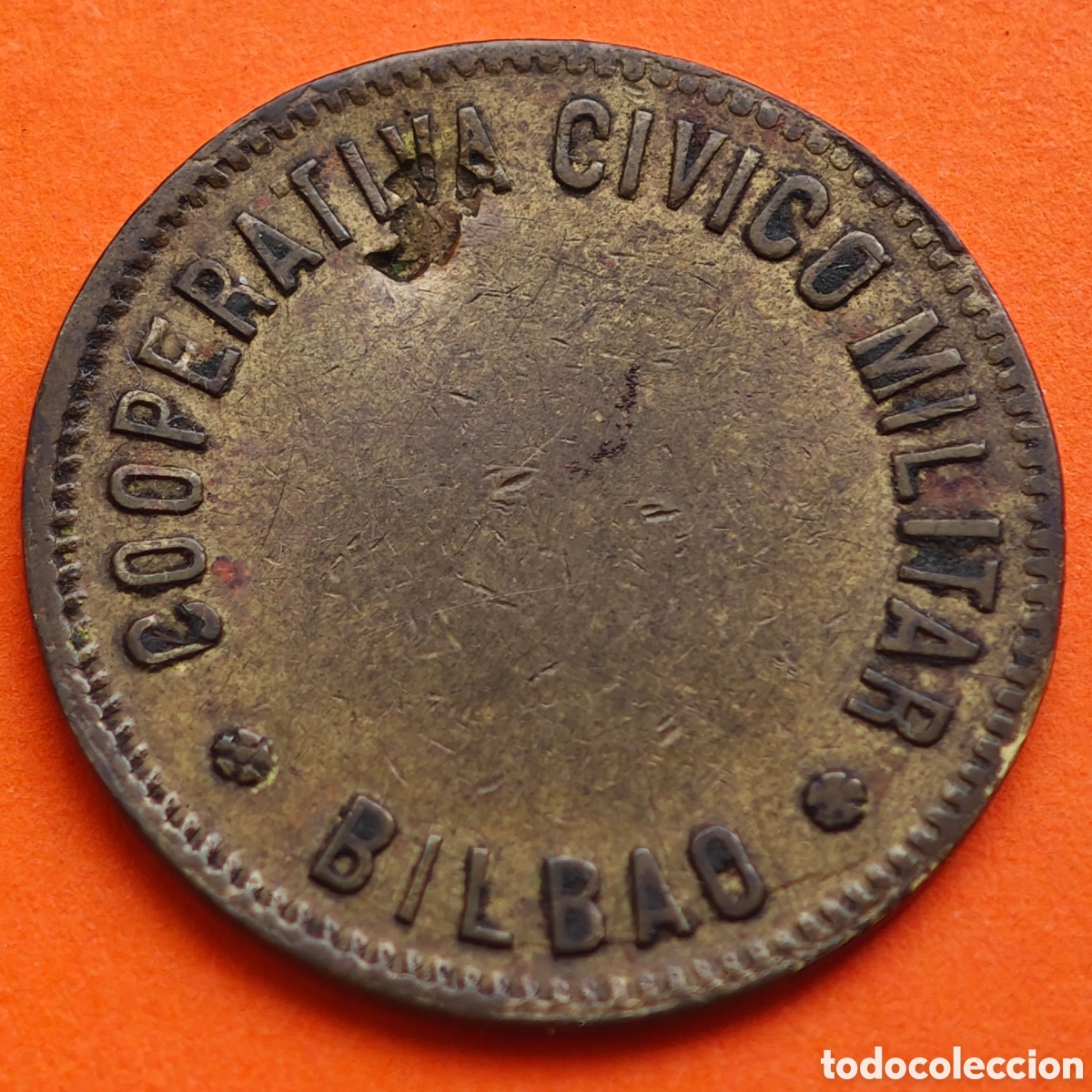 Monedas locales: *** NUMISMATICA BILBAO *** 5 CENTIMOS FICHA DE COOPERATIVA CIVICO MILITAR MONEDA DE LATON RARA