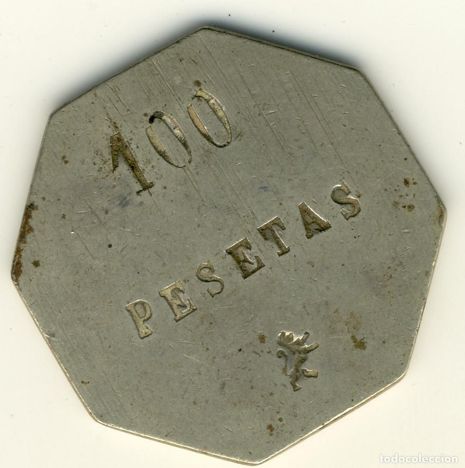 Monedas locales: FICHA 100 PESETAS OCTOGONAL RESELLADA CON LEON RAMPANTE Y FLOR DE LIS