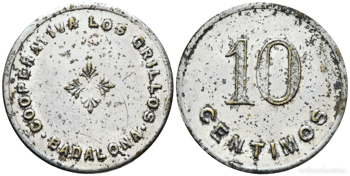 Monedas locales: *** FICHA 10 C&Eacute;NTIMOS. COOPERATIVA LOS GRILLOS, BADALONA. LAT&Oacute;N NIQUELADO ***