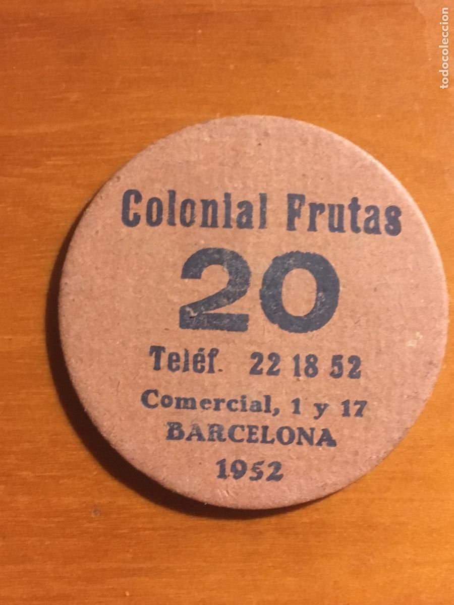 Monedas locales: colonial frutas barcelona 20 pesetas o centimos carton moneda dineraria original