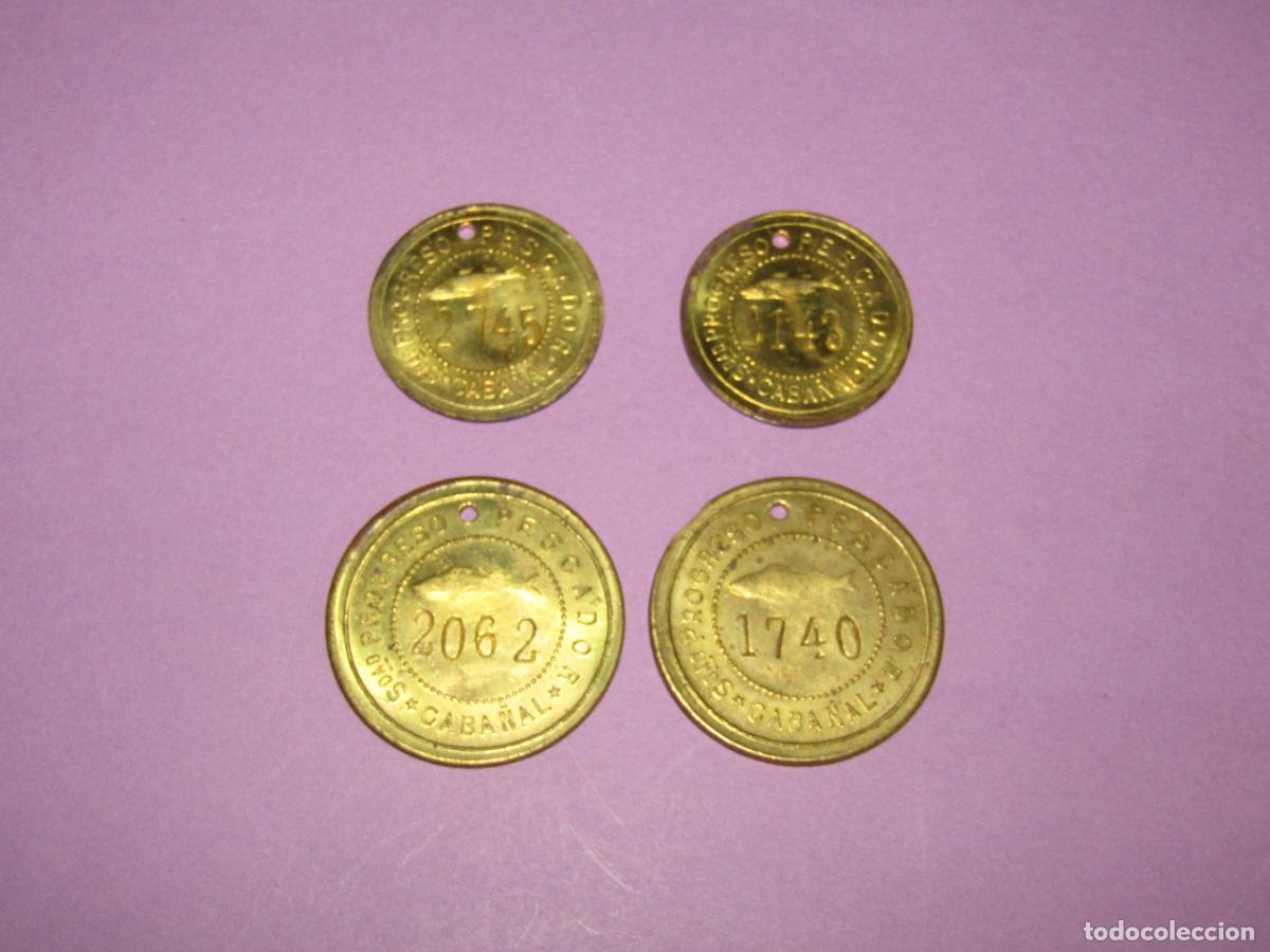 Monedas locales: Antiguas Monedas de 1 y 5 Pesetas SOCIEDAD EL PROGRESO PESCADOR de el CABA&Ntilde;AL de VALENCIA 1902-1924