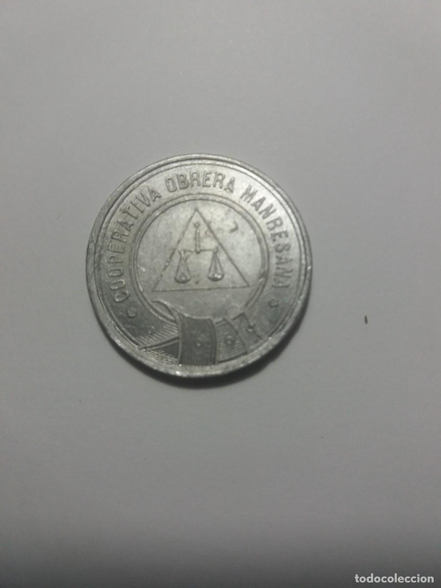Monedas locales: Ficha Cooperativa 5 C&eacute;ntimos OBRERA MANRESANA -Manresa