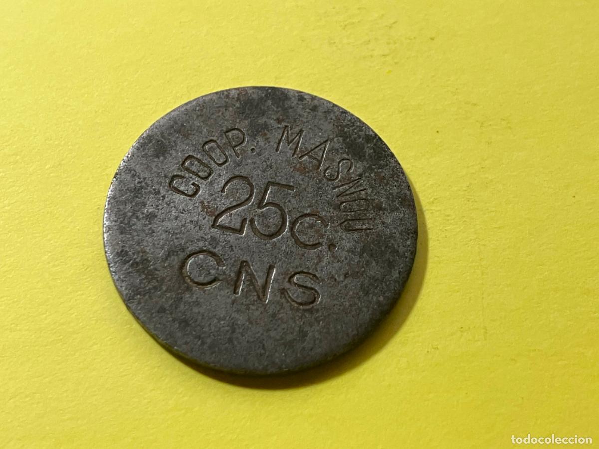 Monedas locales: Ficha Cooperativa El Masnou Guerra Civil - 25 c&eacute;ntimos