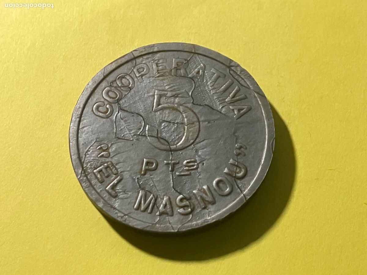 Monedas locales: Ficha Cooperativa El Masnou Guerra Civil - 5 pesetas